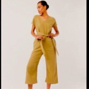 Pact Organic Cotton Coastal Gauze Wide Leg Jumpsuit Size M Yellow-Green Casual